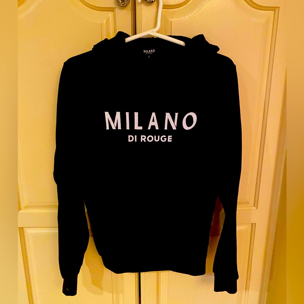 Milano black sweatshirt, size small , strings missing,  in good condition